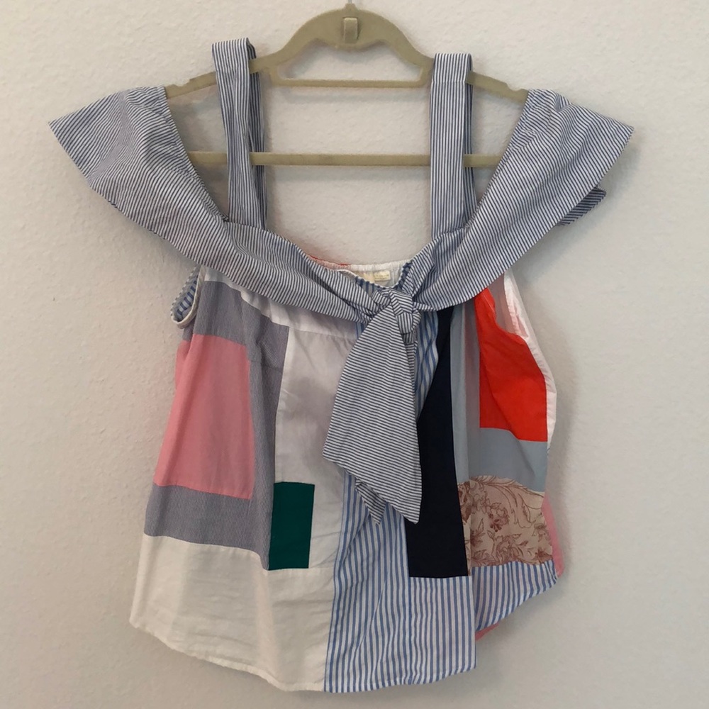 Anthropologie cold shoulder striped tank SZ 16